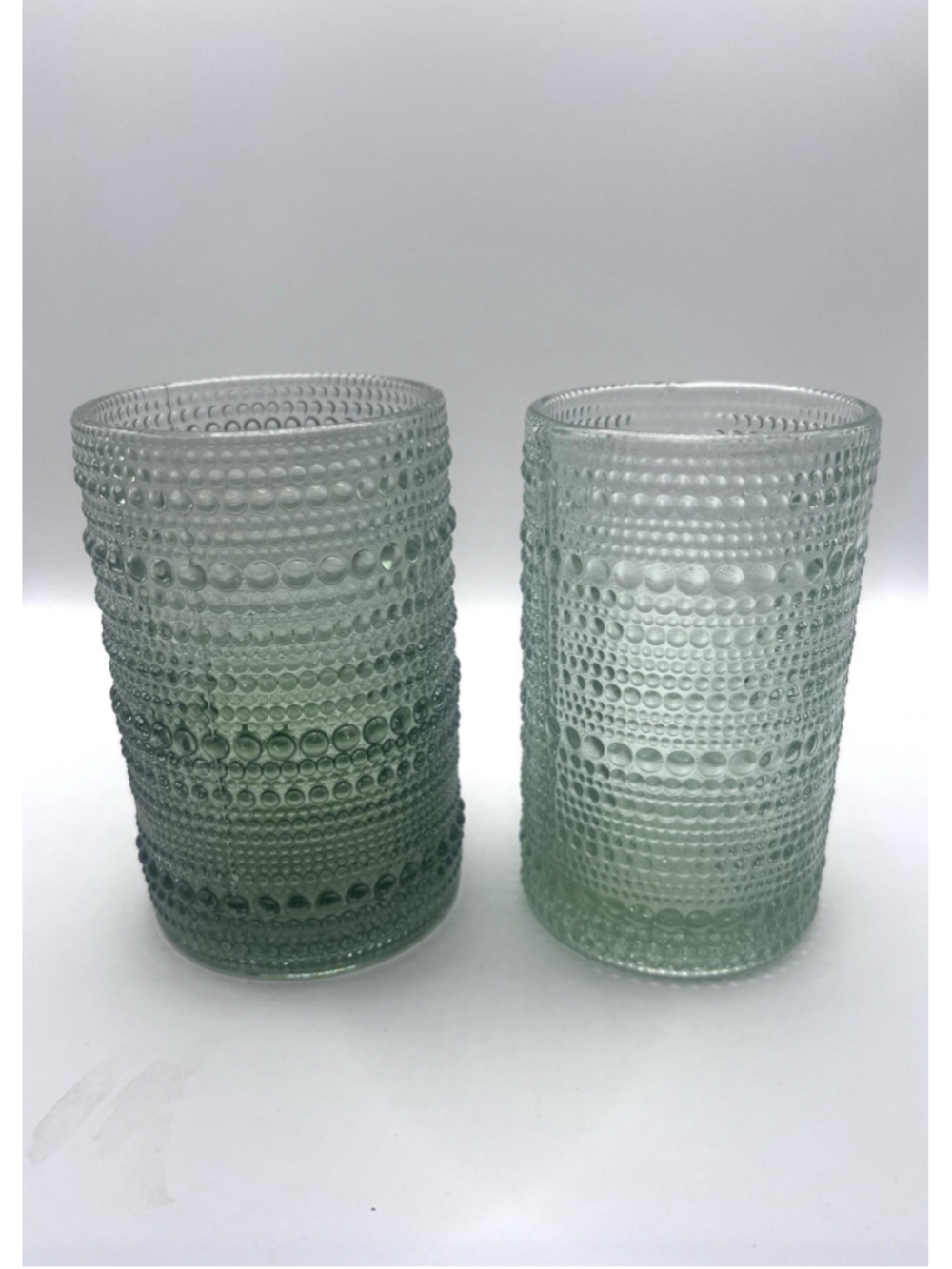 Vintage Fortessa Jupiter Hobnail Tumbler Glasses Set of 2 Smoke Clear Green 4.5”
